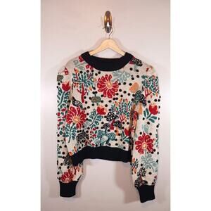 Farm Rio Cropped‎ Mushroom Fairy Whimsy Floral Women's Sweater Size XL New